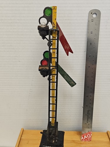 LIONEL PREWAR TRAINS STANDARD GAUGE RAILROAD CROSSING SIGNAL DOUBLE ARM LONG - Picture 4 of 8