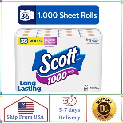 Scott 1000 Toilet Paper, 36 Rolls, 1000 Sheets Per Roll