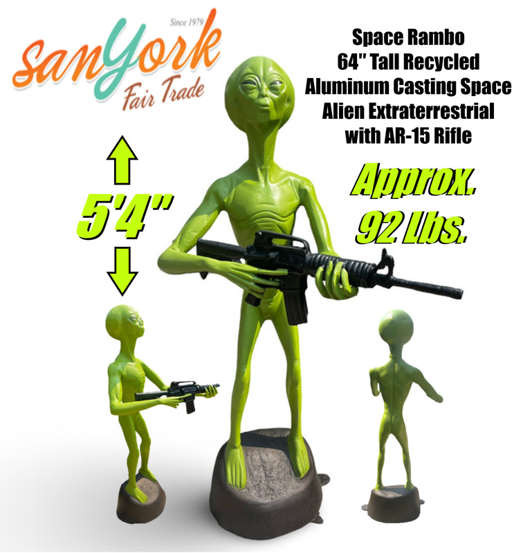 Space Rambo 64″ Aluminum Casting Space Alien Extraterrestrial with AR-15 Rifle