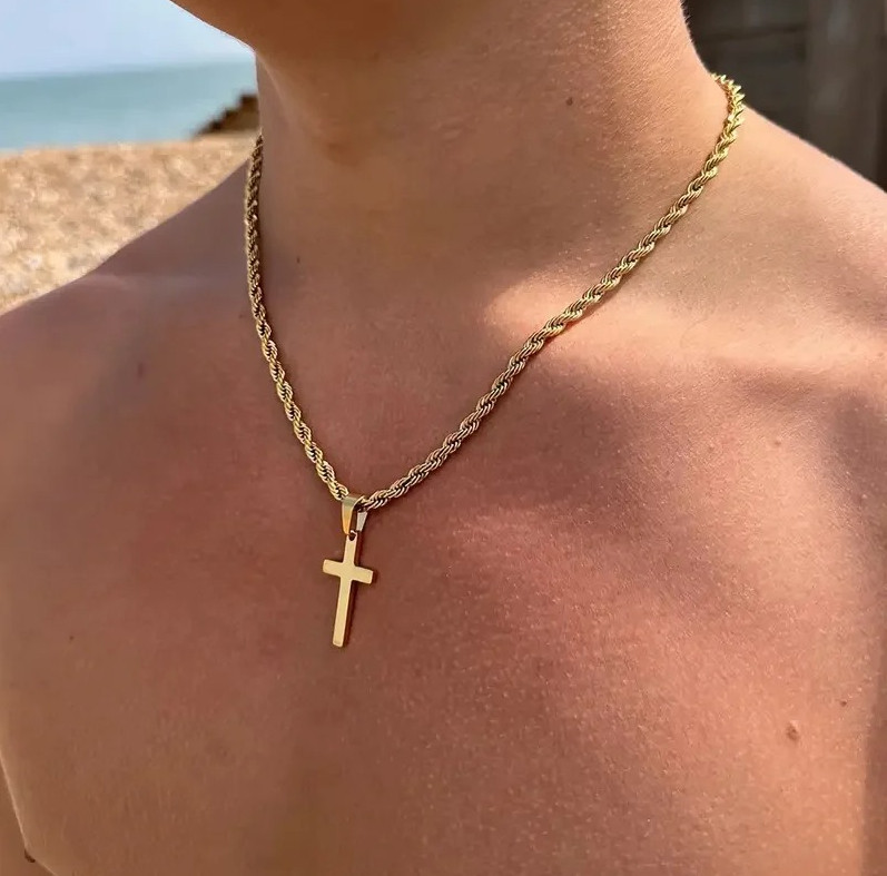 1pc Stainless Steel Cross Pendant Necklace Gold Chain Jewelry  for Men Women