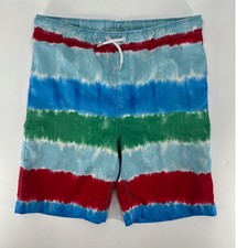 Lands End Swim Trunks Boys L 14-16 Blue Red Green Tie Dye Striped