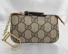 Gucci 447964 GG Supreme Canvas Leather Coin Case Key Hook Women's Beige Auth