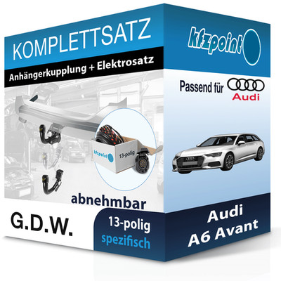 G.D.W. Anhängekupplung abnehmbar und TOWTEC E-Satz 13polig für Audi A6 Avant 18-