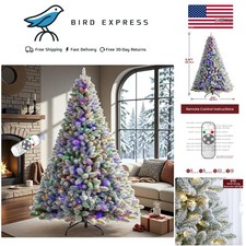 6.5 ft Pre-lit Snow Flocked Christmas Tree with Remote Dual Color LED Lights