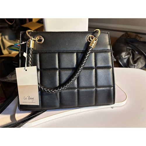 Le bag Women's Black Quilted Mini Crossbody Handbag Gold Chain Strap - Picture 1 of 2