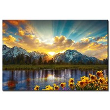 Sunset Mountain Wall Art, Grand Teton National Park Landscape Canvas Wall Dec...