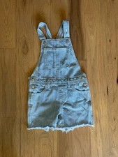 Girls Old Navy Overall Shorts Blue White Striped Frayed Hem Size Small 6-7