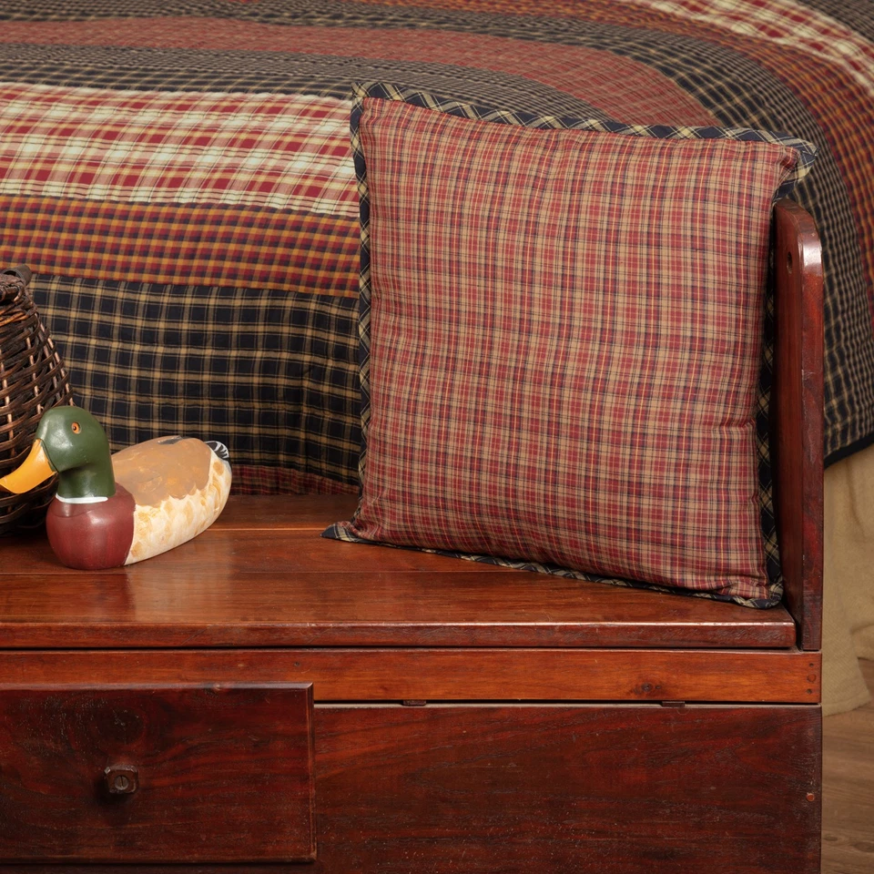 Rustic 16"x16" Pillow Red Beckham Cotton Plaid Square Bedroom Decor VHC Brands - Image 4 of 4