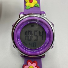 Skemi Digital Watch Girls Purple Flower Band Round Light Up Dial New Battery 8"