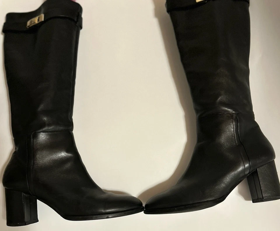$795 Botas HALSTON Heritage Cuero Negro Rodilla Alta Botas Ava Hebilla Talla 7 1/2M Foto 4 de 4