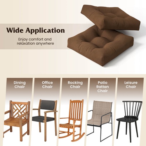 2PCS 21" x 21" Indoor/Outdoor Patio Chair Seat Cushion Pads Brown - Picture 8 of 9