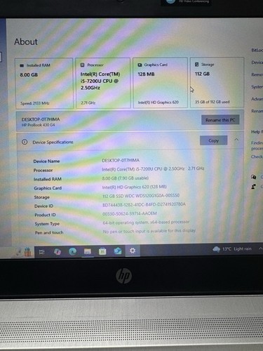HP ProBook 430 G4 i5-7200U 8GB DDR4 RAM 120GB SSD Windows 10 Pro 13.3" Laptop - Picture 10 of 10