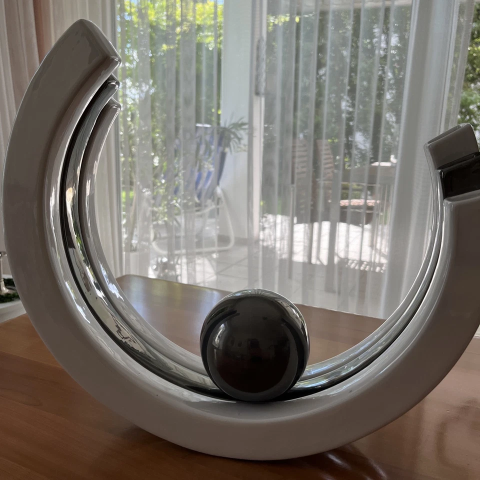 Vase Formano, Bogen m. Kugel, anthrazit/weiss, 37x33x9 cm, Keramik, neu ohne OVP - Bild 2 von 4