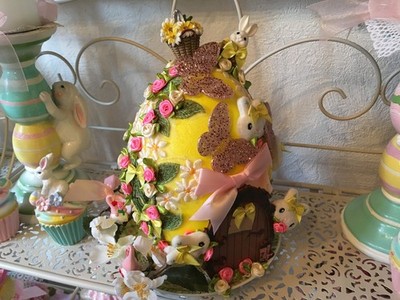 Deko Ostern Ei Hasenhaus Rosen Blüten Wichtel Blumenkorb Landhaus NEU