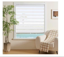 Cordless Zebra Blinds for Windows, Dual Layer  53"W x 72"H White