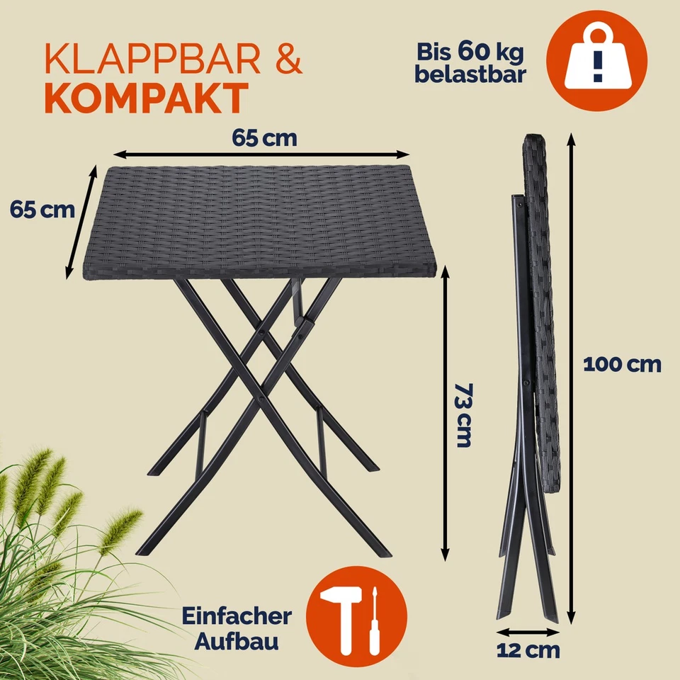 CASARIA® Klapptisch Polyrattan Klappbar Garten Balkon Camping Tisch Esstisch  - Bild 4 von 4