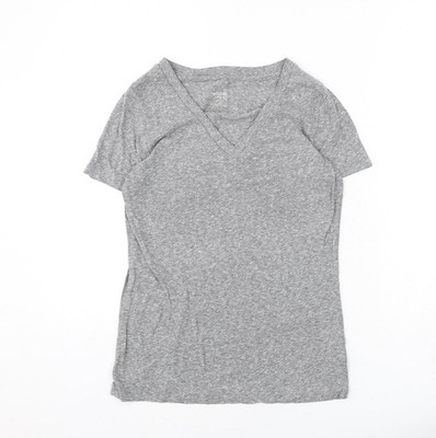 Mossimo Damen T-Shirt grau Polyester Basic Größe M V-Ausschnitt