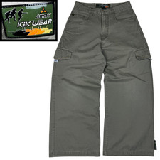 Vintage 90s Army Kikwear Pants 31 Baggy Wide Leg Green Skater Y2K Retro Cargo