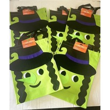 Trick or Treat Candy Bags Totes Halloween Fabric Witch Large Lot of 5 Green New
