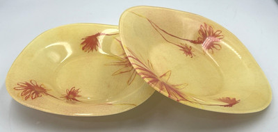 Set 2 Luminarc Sunrise Salad Bowls 8'' Yellow Red Floral Tempered Glass France