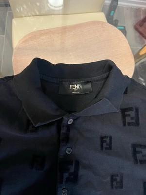 Fendi Black FF Logo Pattern Collared Short Sleeve Knit Polo Shirt Men s XL