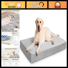 XL Orthopedic Dog Bed - Waterproof, Washable Cover, Non-Slip, 41x27 Inch, Light
