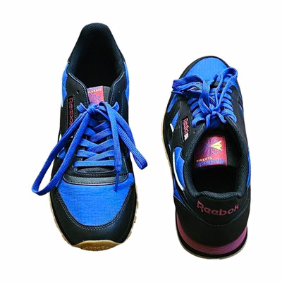 Reebok Classic Leather Low Top Lace-Up Sneakers Black Blue Pink
