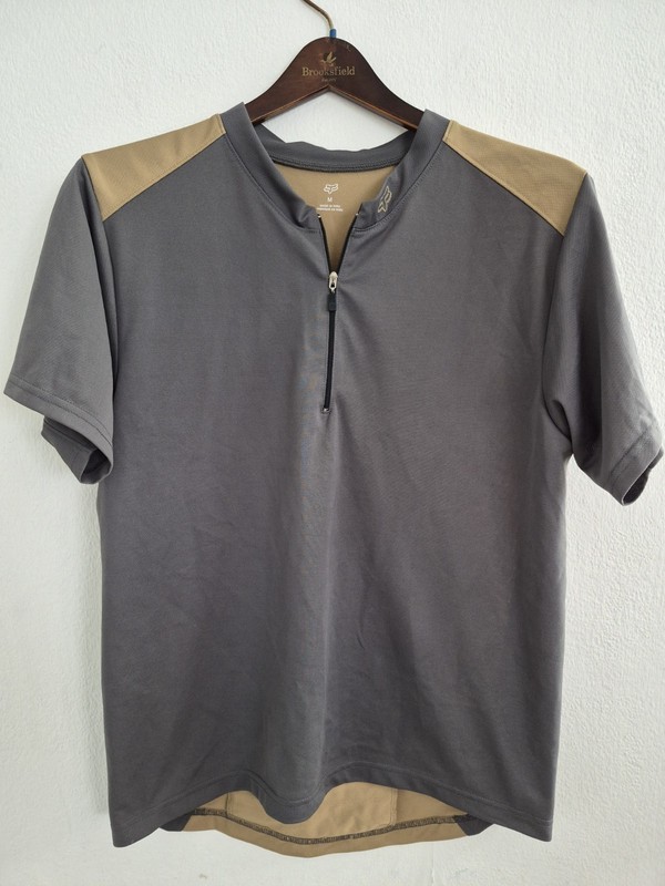 Fox Racing Men Cycling Shirt m Gray Brown 1/4 Zip Short Sleeve Classic(14)