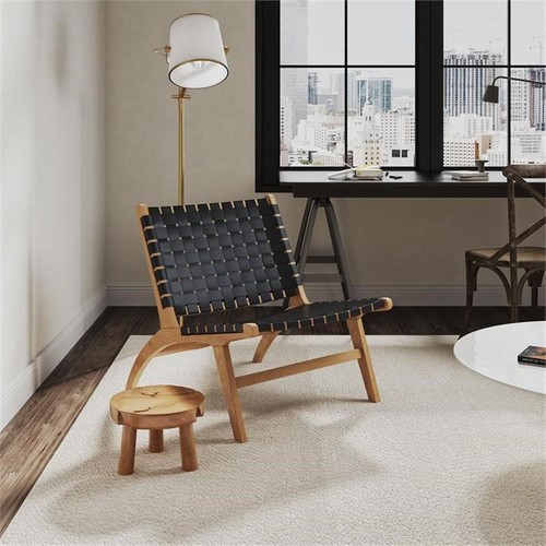 Manhattan Comfort Maintenon Wood Leatherette Accent Chair in Natural & Black - Picture 1 of 10