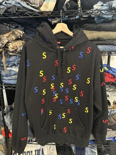Sweat à capuche Supreme Brodé S « Noir » Rare Streetwear Taille L SS 21