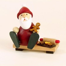 Wooden Figure Santa Claus with Gingerbread on Bench HxW 9x9.5cm NEW Seiffen
