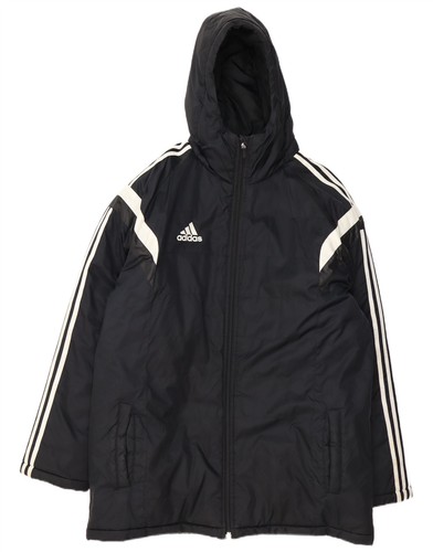 Adidas Mens Hooded Padded Jacket UK 42 XL Black Colourblock Polyester PS15