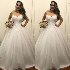 Elegant Wedding Dresses Strapless Lace Appliques Tulle Plus Size Bridal Gown