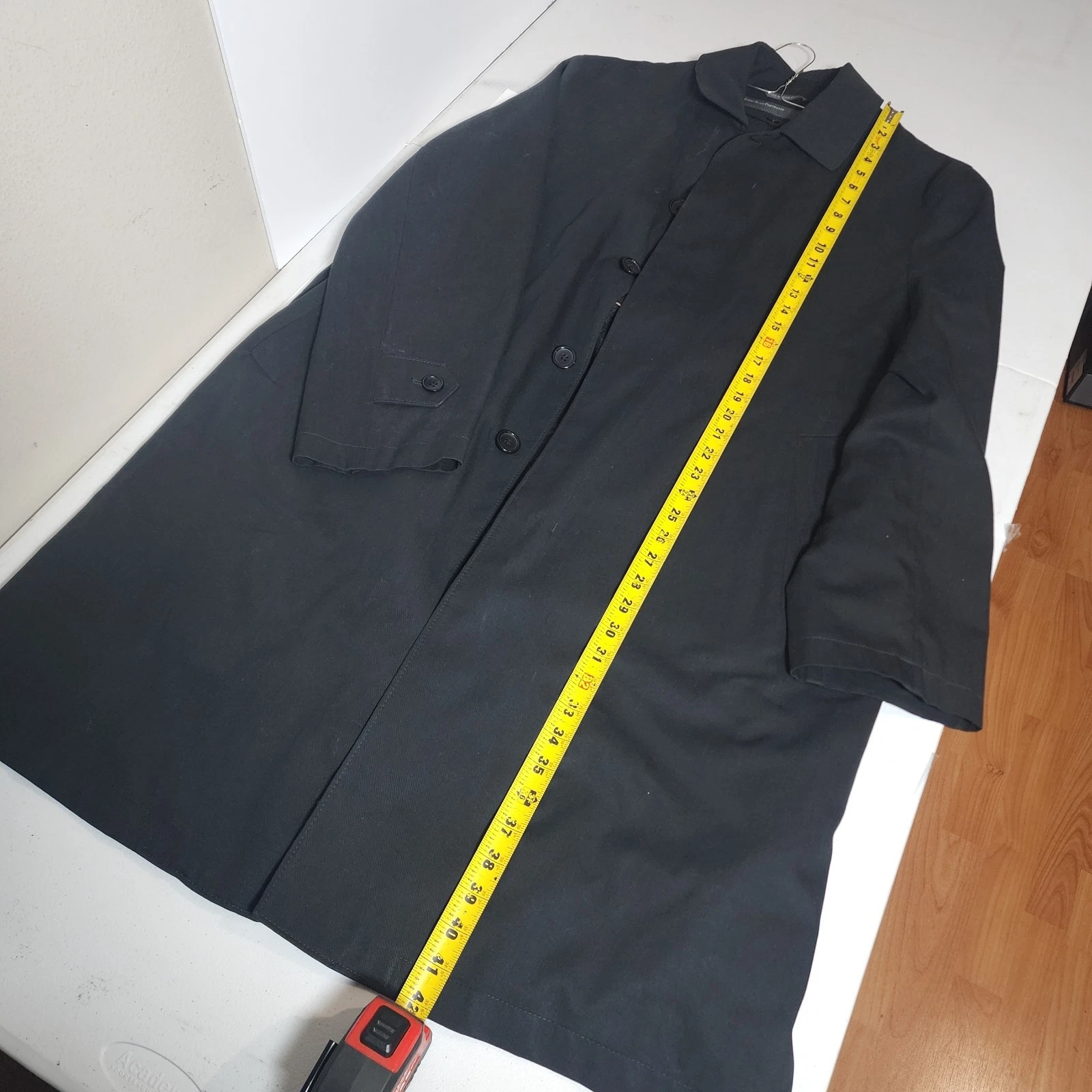 Perry Ellis Portfolio Mens Black Trench Coat 42R Long Raincoat Lined image 8