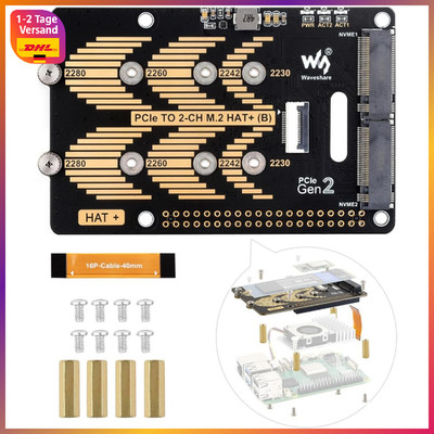 M.2 HAT Adapter Typ B PCIe 2-CH für Raspberry Pi 5 NVMe 2280-2230 SSD