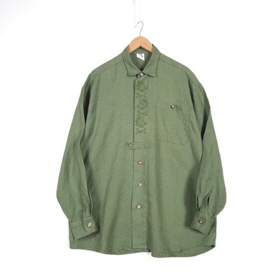 Vintage Amann Linen Shirt Embroidered Trachten Bavarian Austrian Men size 43/XL