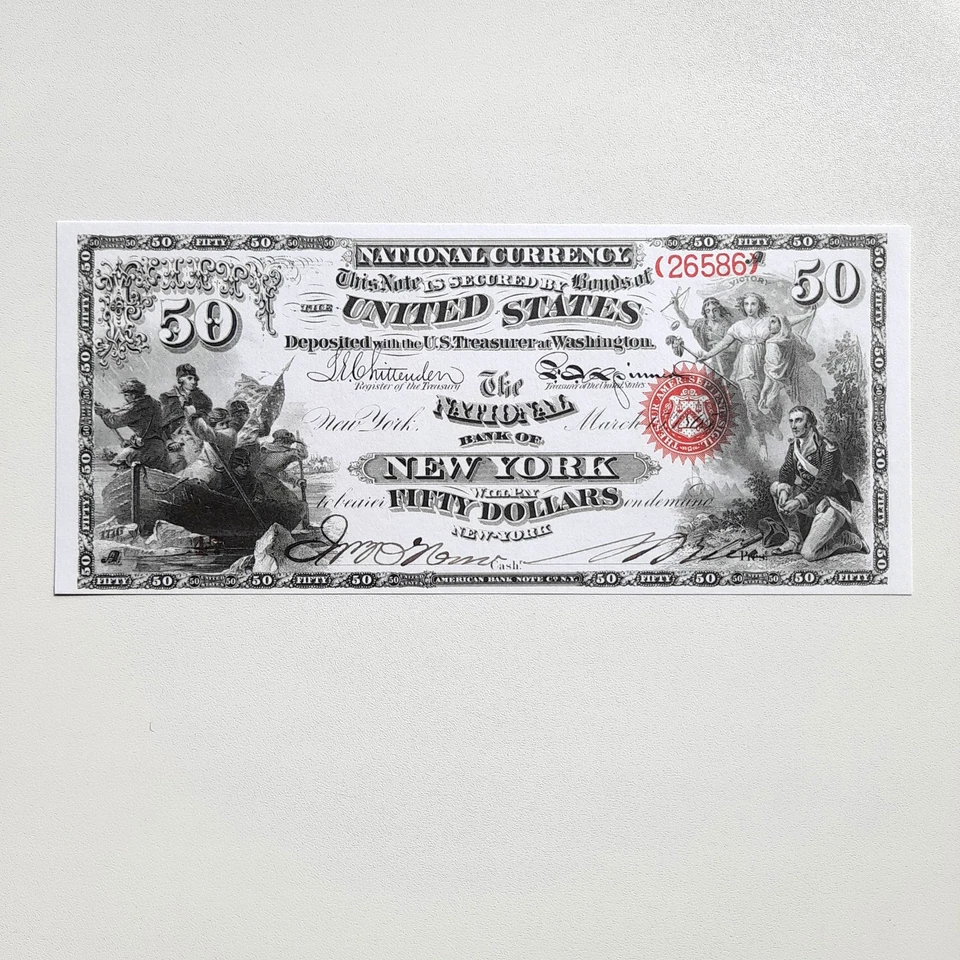 50 Dollars 1865 US New York National Currency Reproduction Banknote Fr US# 440 - Image 3 of 4
