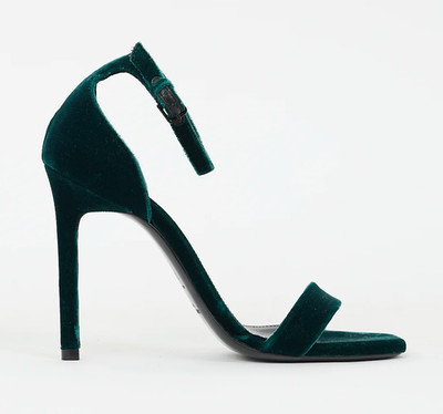 Saint Laurent Amber 105 Malachite Green Velvet Ankle Strap Sandal Pump Heel 36