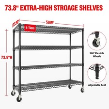 Garvee 4-Tier Heavy Duty Storage Shelves 2640LBS Adjustable Wire Rack with Wheel
