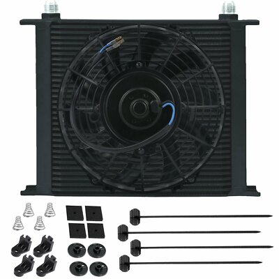 34 ROW HEAVY DUTY ENGINE TRANSMISSION OIL COOLER 8AN FITTINGS ELECTRIC FAN KIT