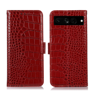Crocodile Genuine Leather Card Pocket Flip Case Cover f Google Pixel 9 10 11 Pro