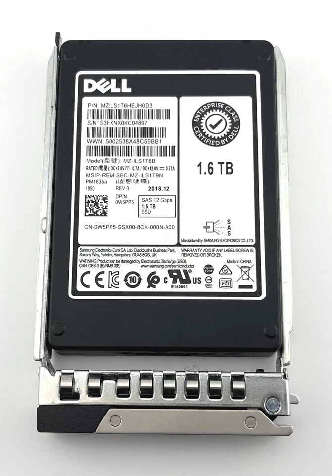 Dell W5PP5 1.6TB 12G SAS SFF (2.5-inch) MU TLC Solid State Drive - 3YR Warranty - Image 3 of 3