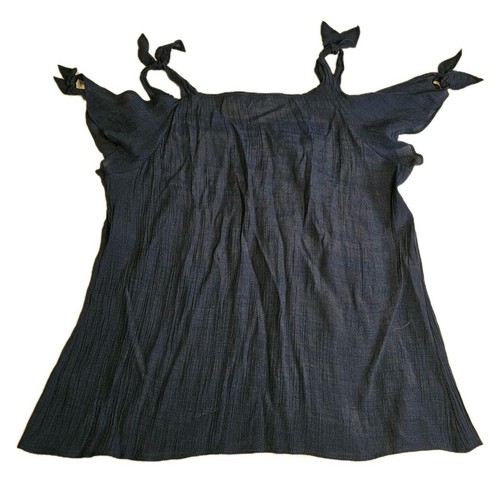 CANDIES COLD SHOULDER NAVY BLUE BLOUSE WOMEN'S SIZE XLARGE - Picture 2 of 7