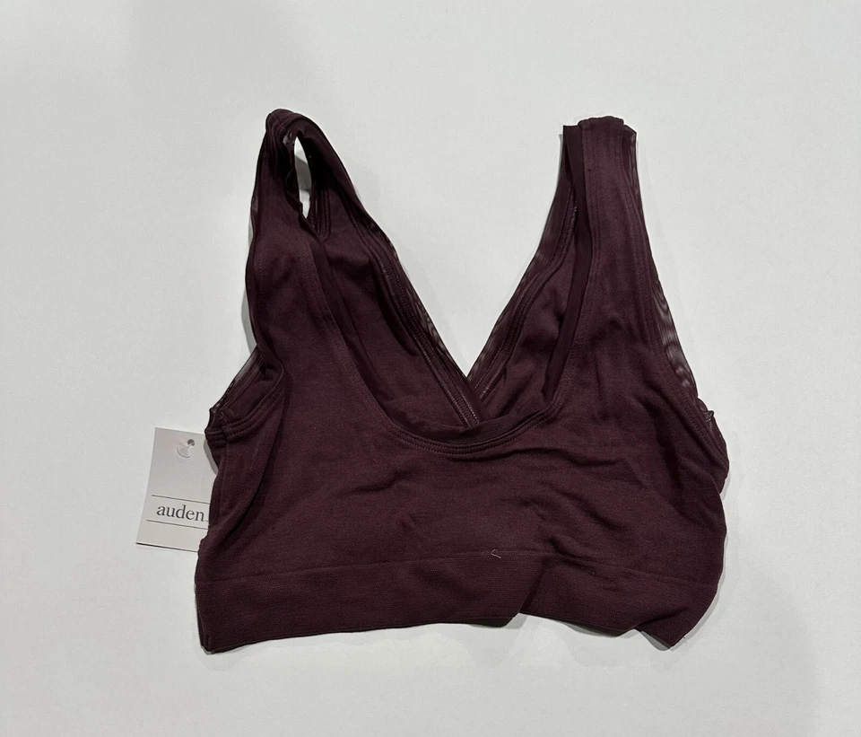 Bralette de enfermería para mujer con cuello en V con ribete de malla - Auden Borgoña Niebla S Foto 2 de 2