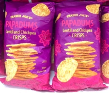 2 Packs Trader Joe's Papadums Lentil and Chickpea Crisps Snacks 5 oz Each Pack