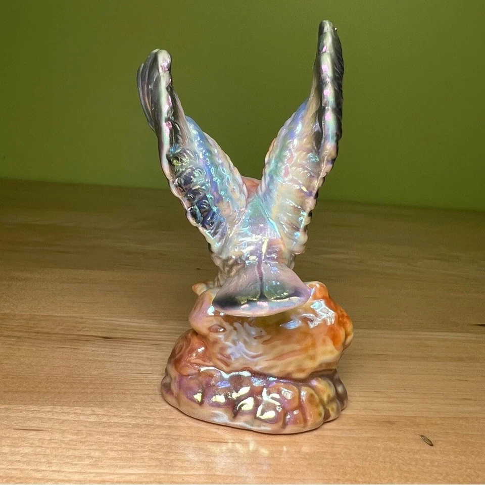 老式稀有陶瓷鸟鹰雕像珠光釉彩色虹彩 — 第 4/4 张图片