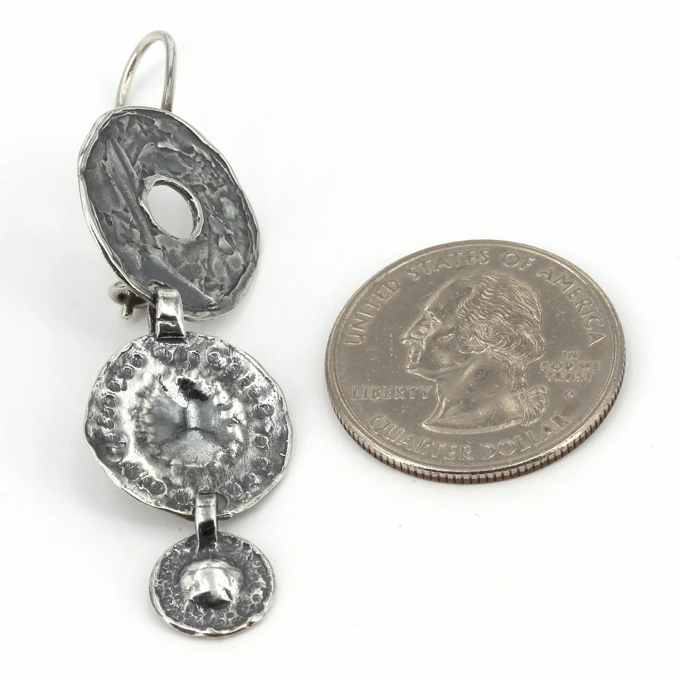 HTF Retired Silpada Sterling Castaway Treasure Circle Disc Dangle Earrings W1941 - Image 4 of 4