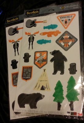 2pk 3M Scotch Expressions Outdoor Camping Decals 8.5''x14'' Moose Bear Forest Tent