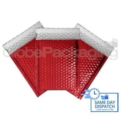 GP 25 x SHINY METALLIC GLOSS RED FOIL BUBBLE PADDED ENVELOPES BAGS 180x250mm D/1