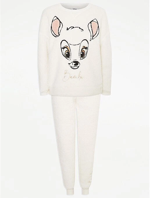 Disney Bambi George Ladies Fleece Borg Cream Winter Pyjama